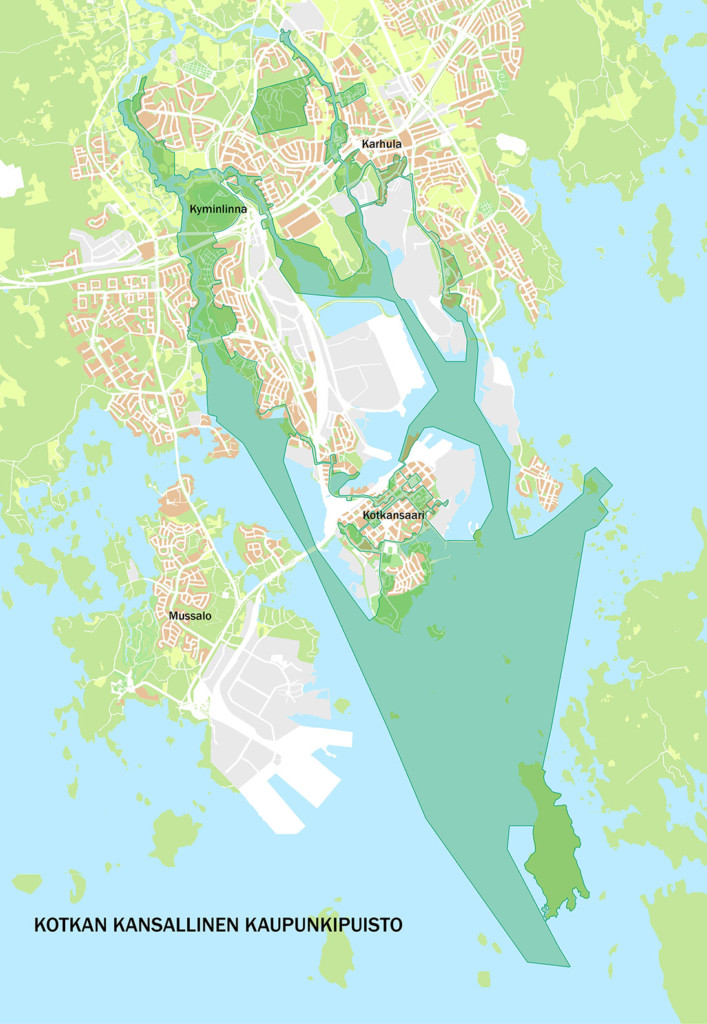 Karttakuvassa on esitetty Kotkan kansallisen kaupunkipuiston rajaus