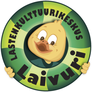 Lastenkulttuurikeskuksen logo, jossa iloinen ankka kurkistaa uimarenkaan läpi.